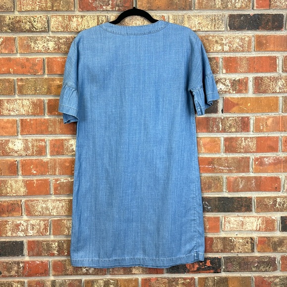 Vineyard Vines Blue Chambray Dress Flutter Sleeve Lace Up Tassel Size 00 - Picture 5 of 6